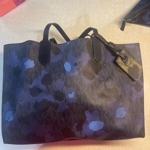 KORS Michael Kors Black and Blue Floral Tote